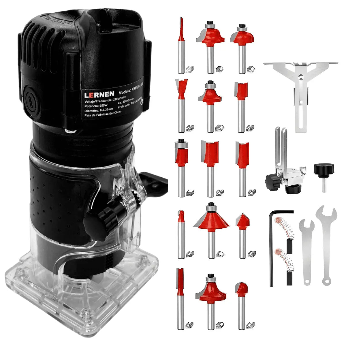 Fresadora Router Tupi 6-6.35mm LERNEN- 220v 50hz - 550w + 18 Fresas Lernen