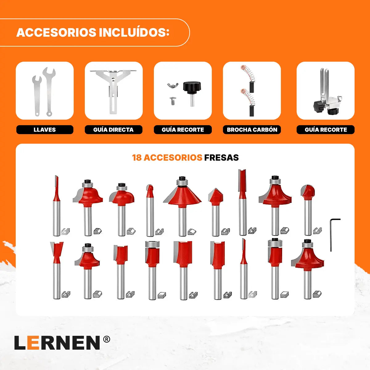 Fresadora Router Tupi 6-6.35mm LERNEN- 220v 50hz - 550w + 18 Fresas Lernen
