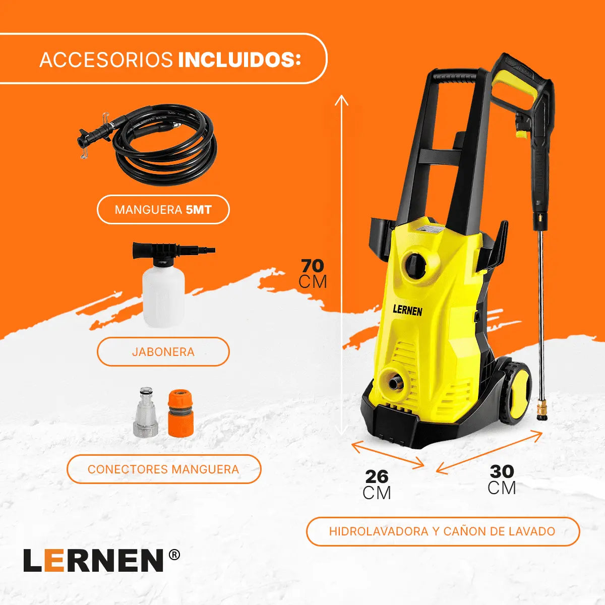 Hidrolavadora 1600w con Espumador y Ruedas LERNEN Lernen