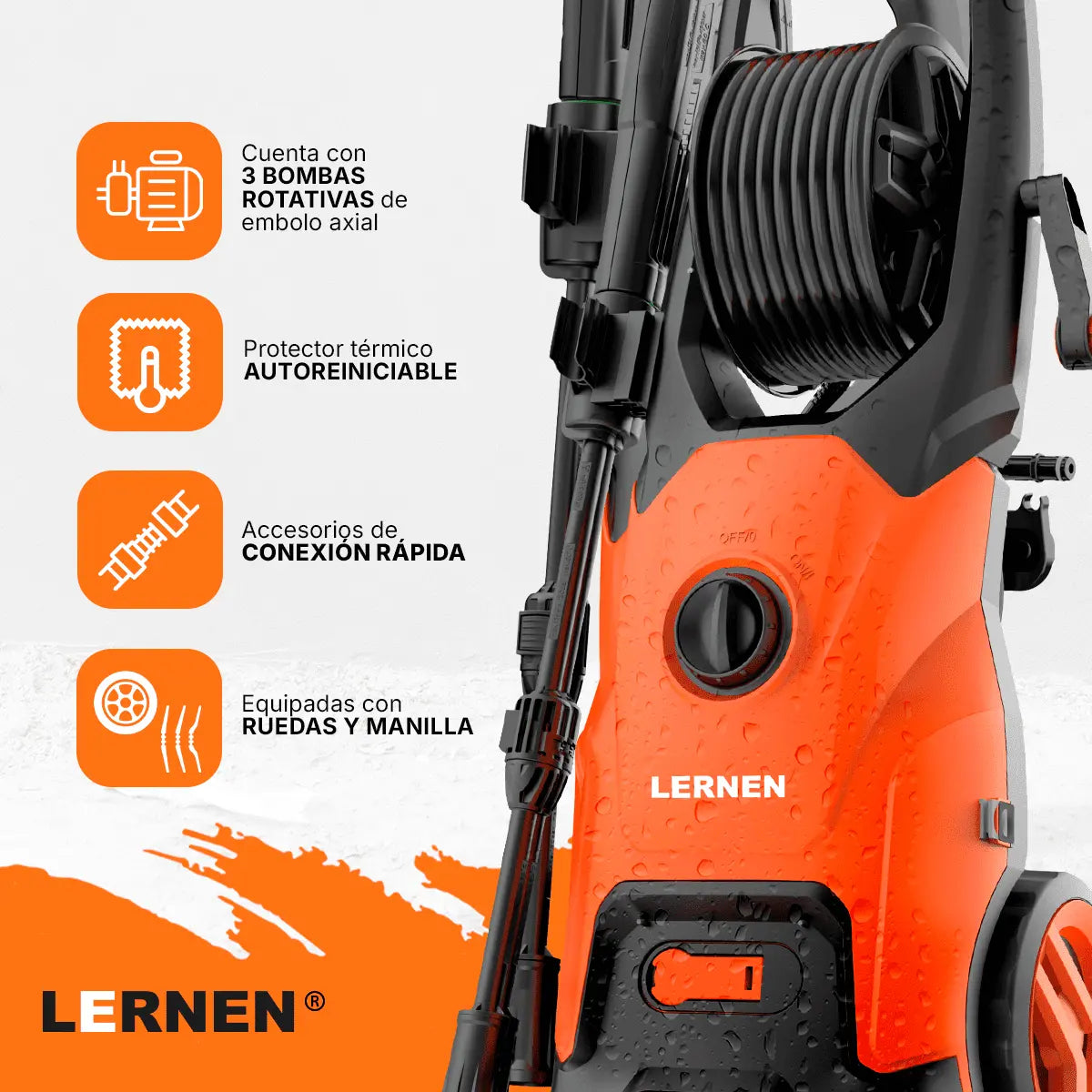 Hidrolavadora 1800w con Espumador y Ruedas LERNEN Lernen