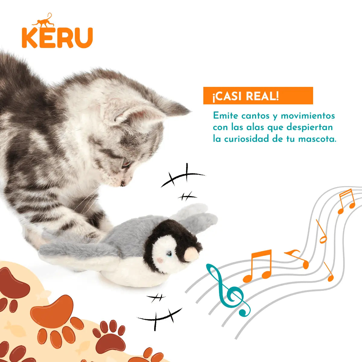 Juguete Interactivo Pájaro Volador Gris Keru