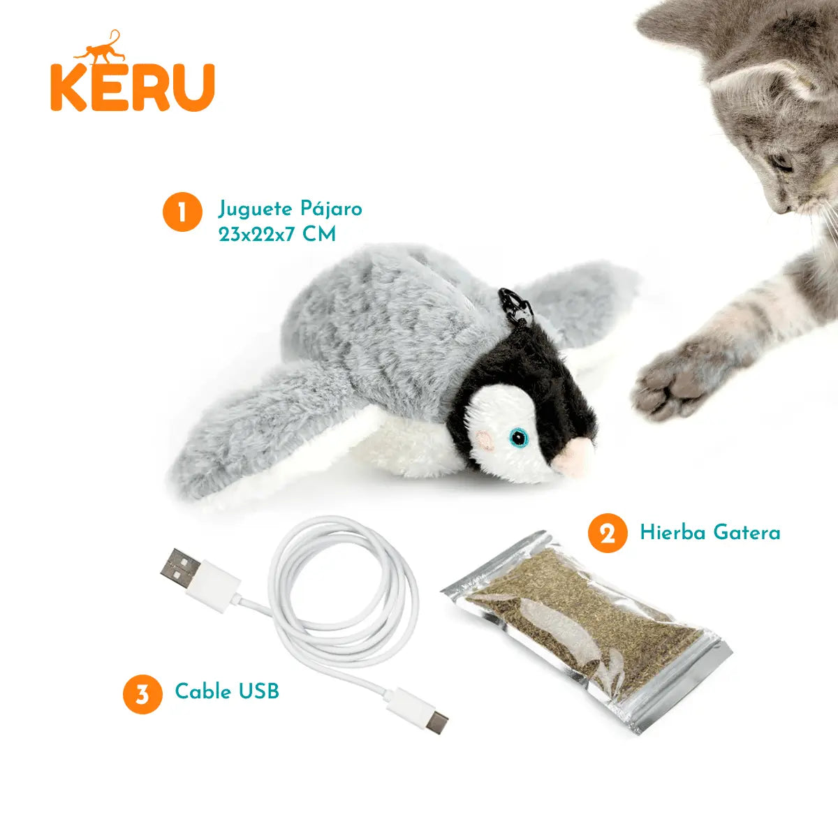 Juguete Interactivo Pájaro Volador Gris Keru