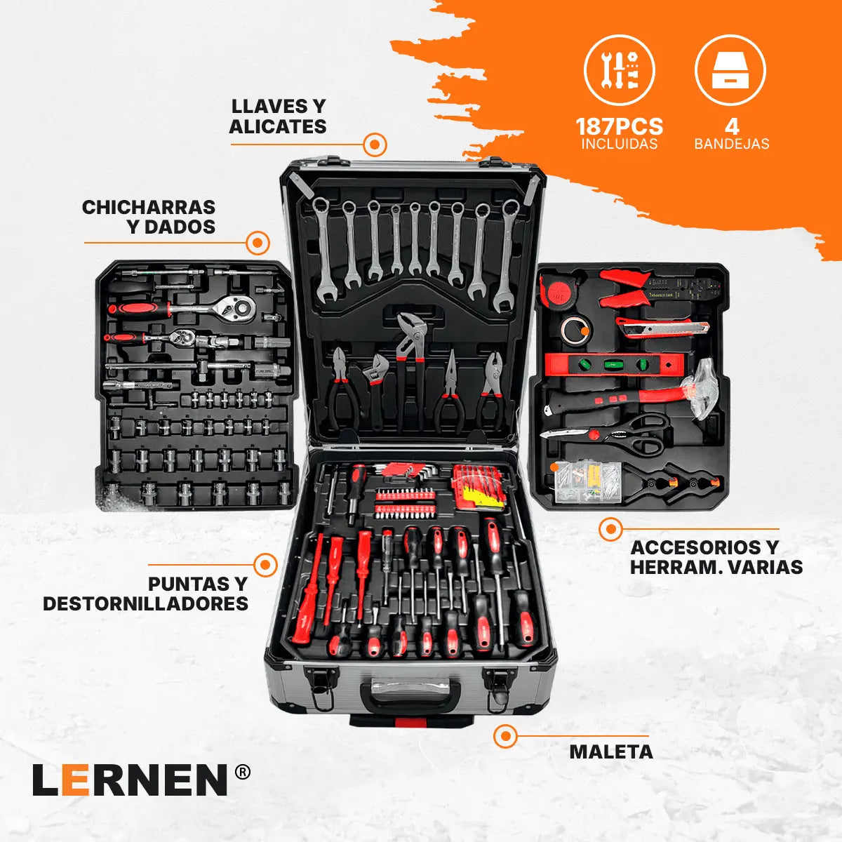 Kit Herramientas Manuales Pro Lernen 187 pcs Lernen