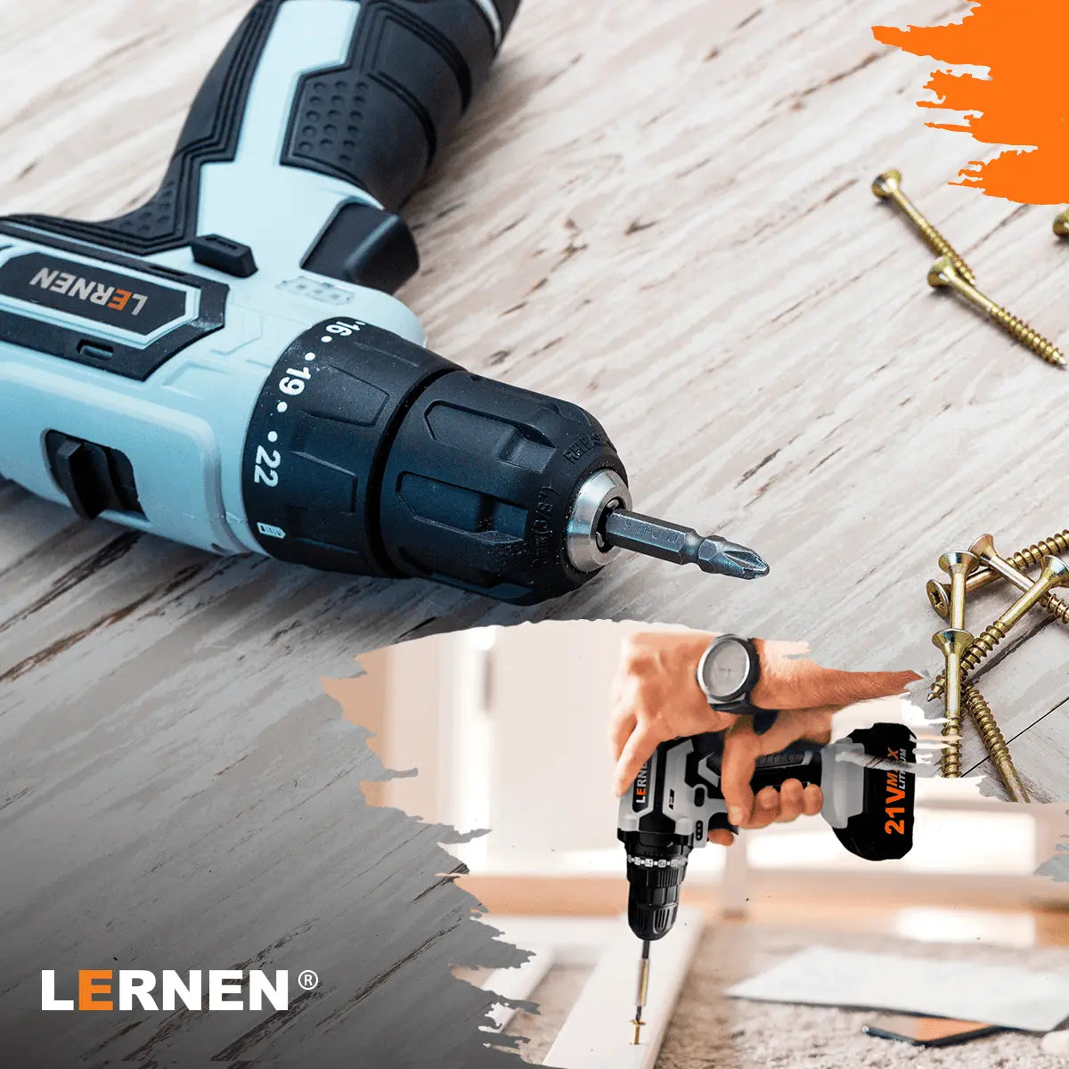 Kit Taladro Destornillador Inalámbrico LERNEN 21v + 2 Baterías Lernen