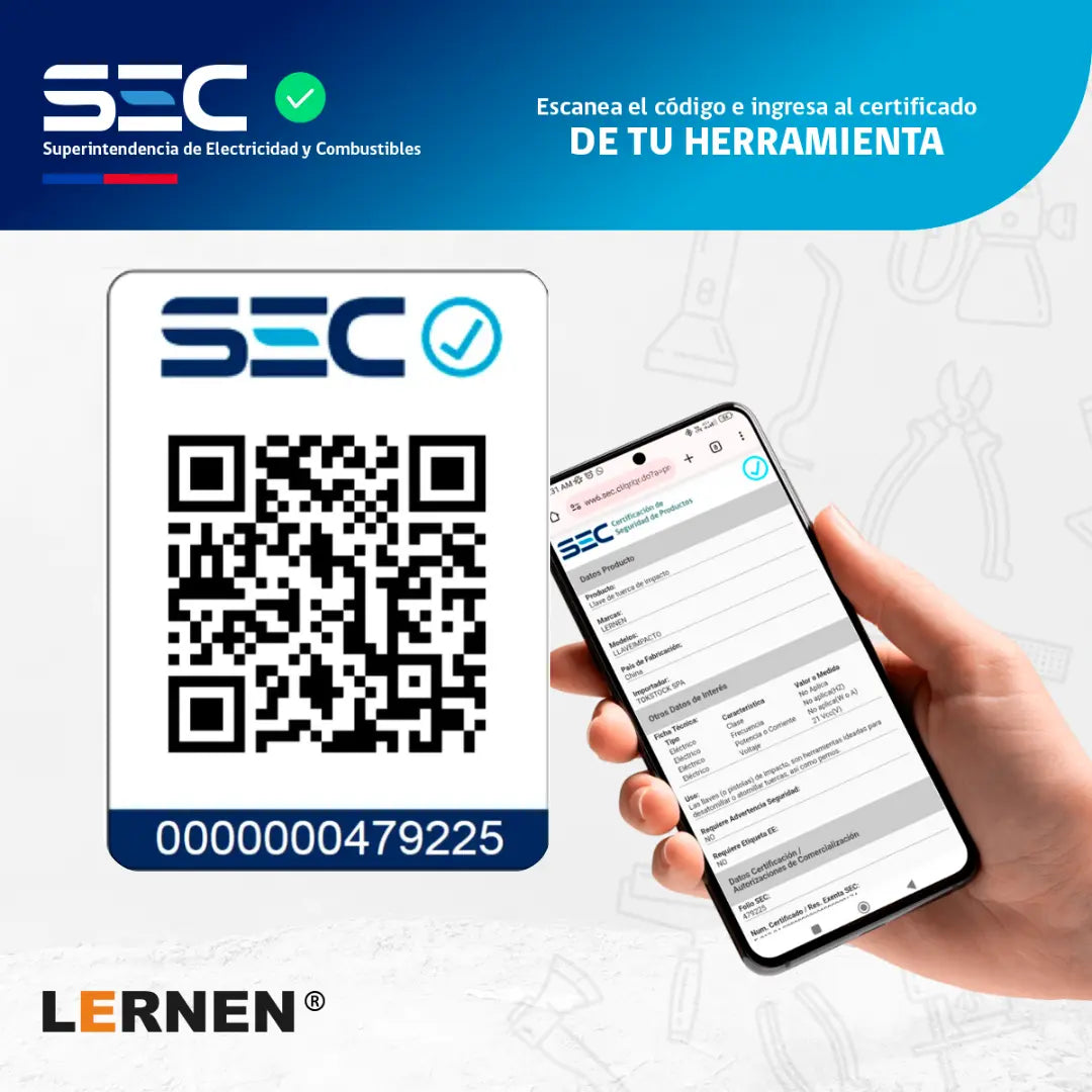 Llave Impacto 1/2" Inalámbrica LERNEN 21V + 2 Baterías + Acc Lernen