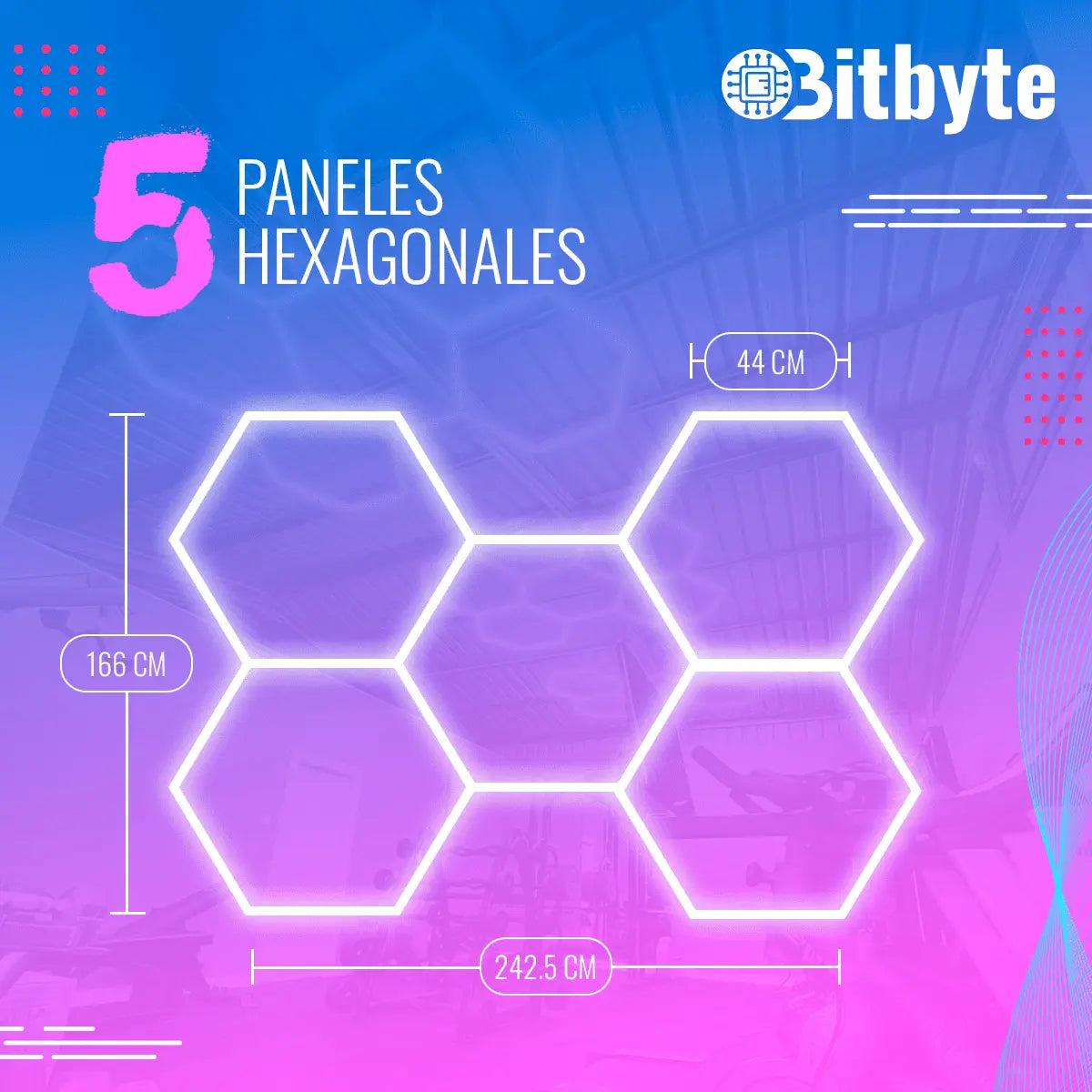 Luminaria LED Hexagonal Bitbyte 192W Blanca Fría 6500K Para Techo Bitbyte