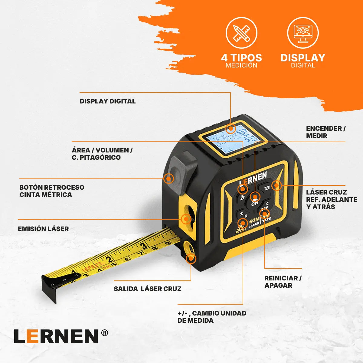 Medidor Distancia Láser Telémetro Con Huincha Lernen