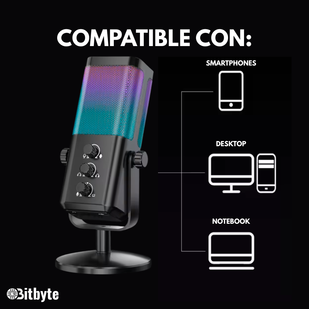 Micrófono de Streaming Podcast RGB Bitbyte M7 Gamer Bitbyte
