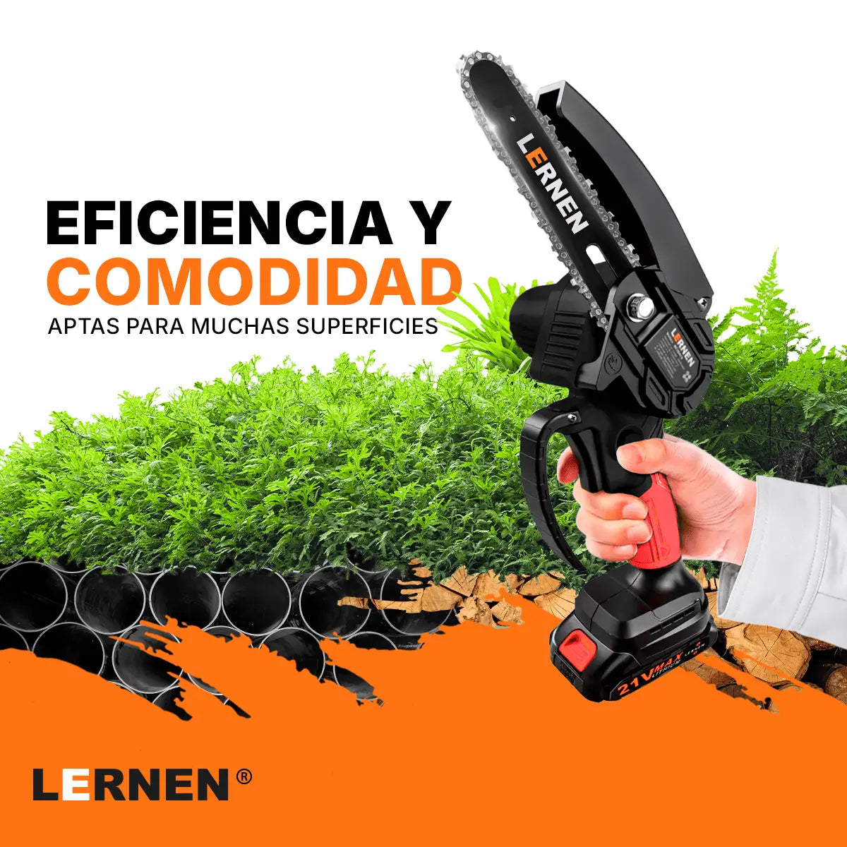 Motosierra Podadora Eléctrica 6 Pulgadas LERNEN + 2 Baterías Lernen