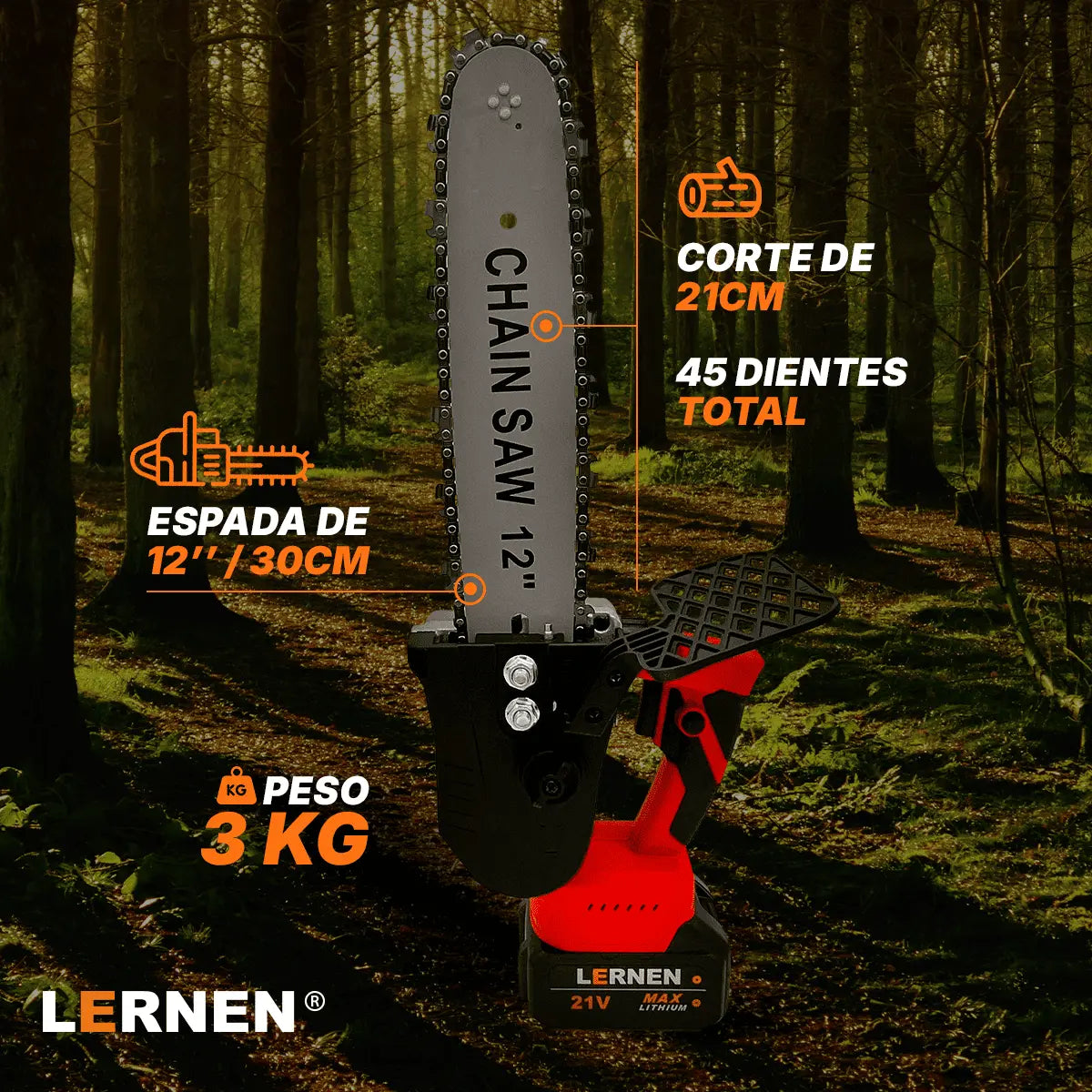 Motosierra Podadora Inalámbrica 12” LERNEN + 2 Baterías + Maletín Lernen