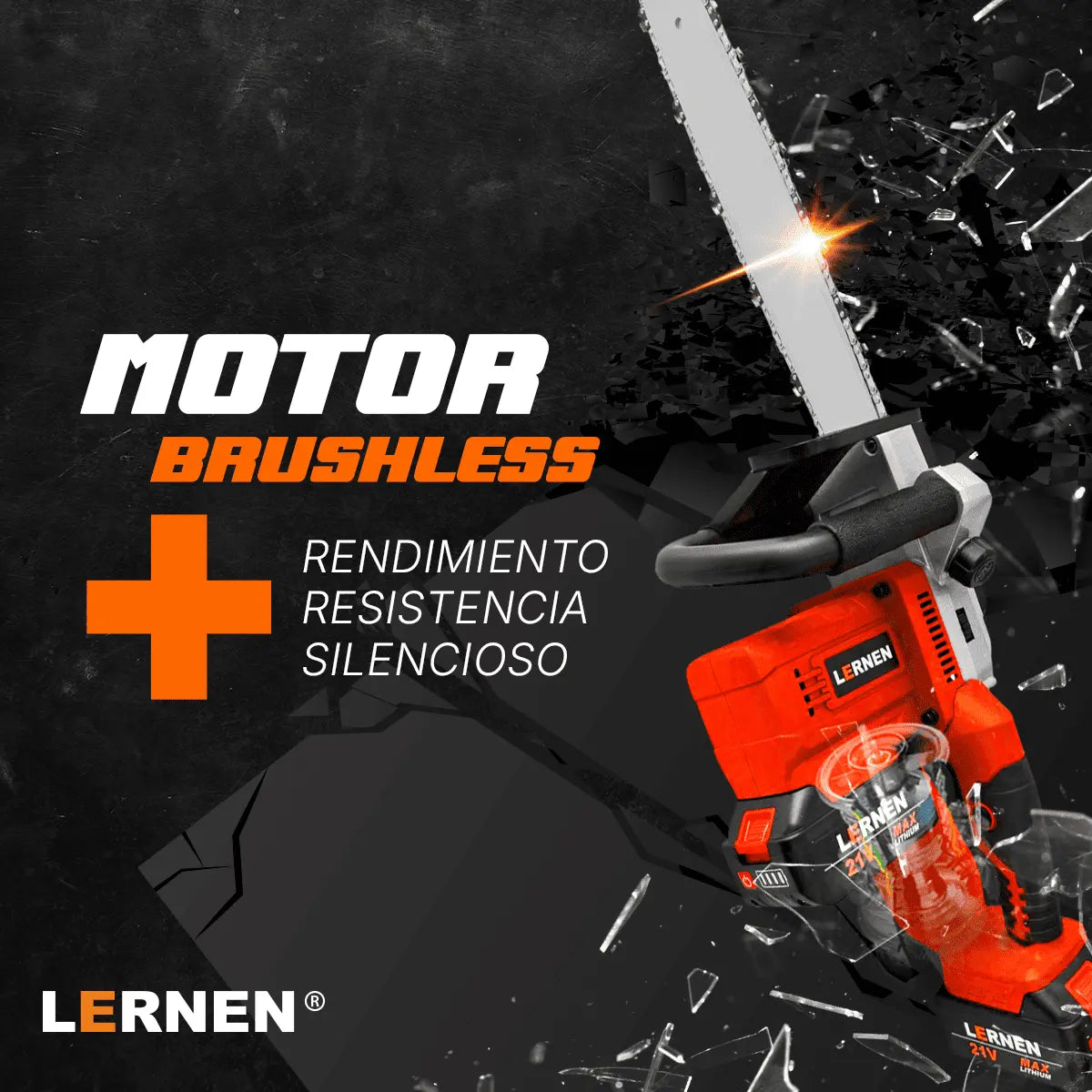 Motosierra Podadora Inalámbrica 16'' + 2 Baterías + Cadenas Lernen