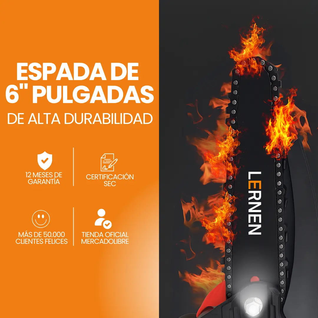 Motosierra Podadora Eléctrica 6 Pulgadas LERNEN + 2 Baterías Lernen