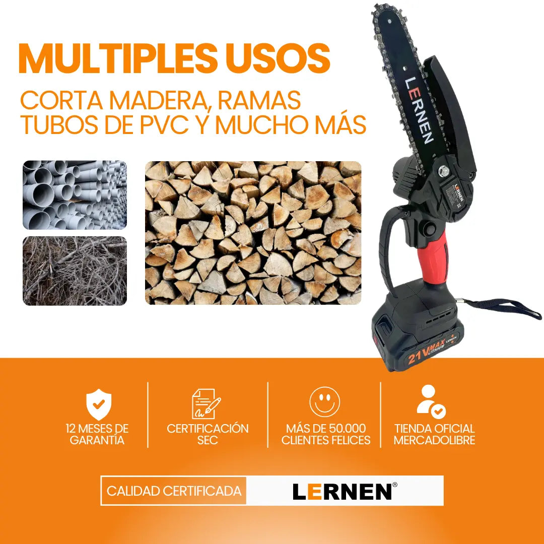 Motosierra Podadora Eléctrica 6 Pulgadas LERNEN + 2 Baterías Lernen