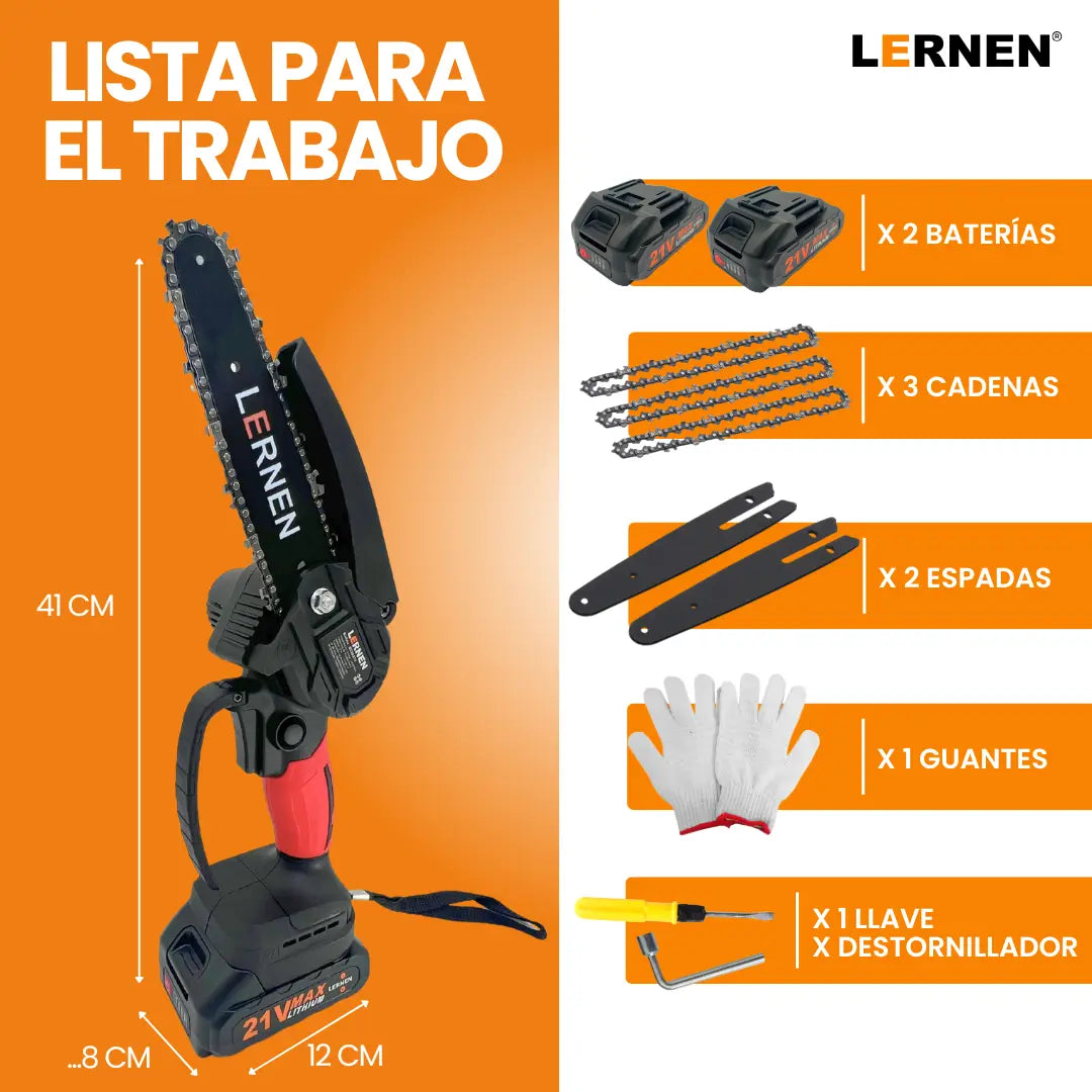 Motosierra Podadora Eléctrica 6 Pulgadas LERNEN + 2 Baterías Lernen