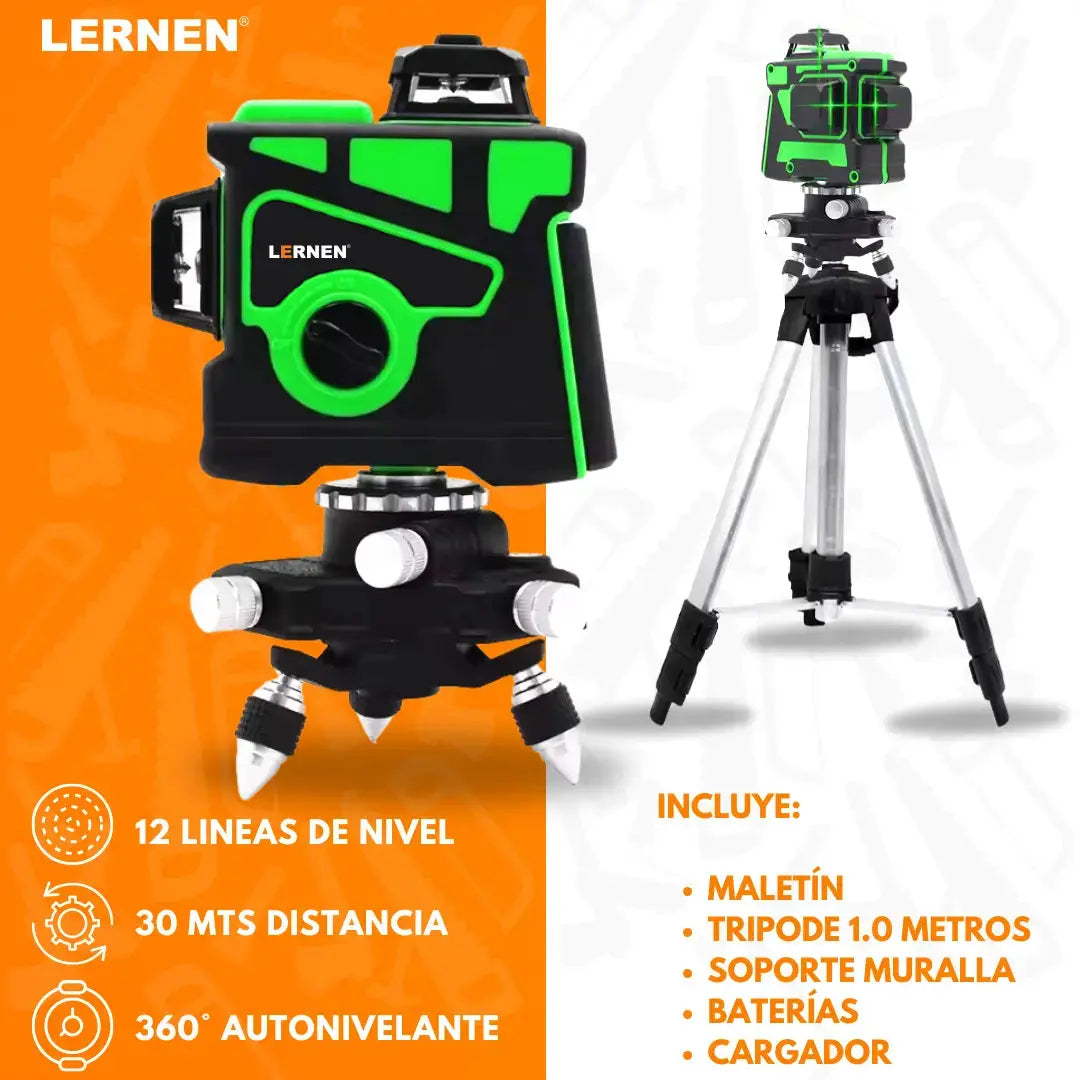Nivel Laser Profesional 12 Líneas LERNEN + Maletín + Trípode Lernen