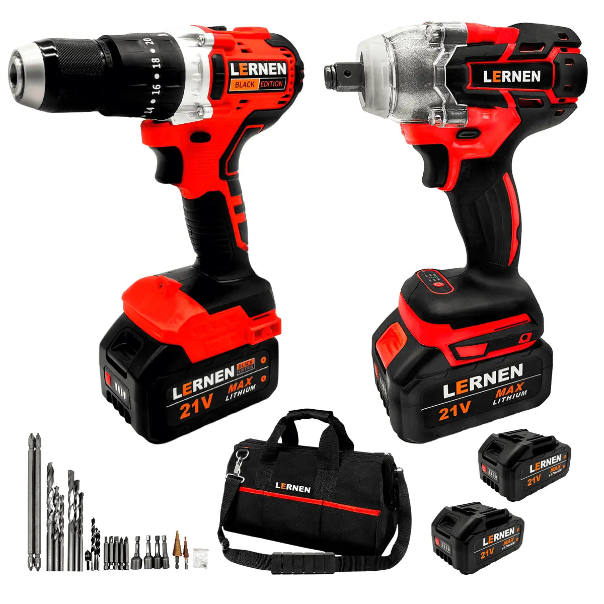 Pack Brushless Taladro y Llave Impacto LERNEN + Bolso + Accesorios Lernen