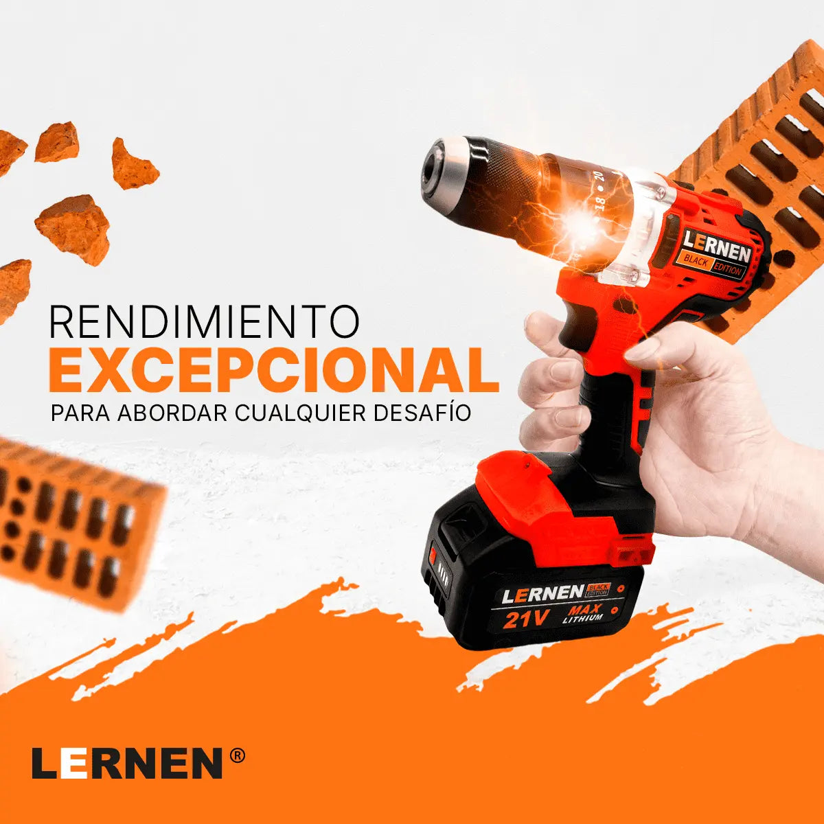 Pack Esmeril Inalámbrico 125 MM + Taladro Percutor Brushless + 2 Baterías + Accesorios Lernen