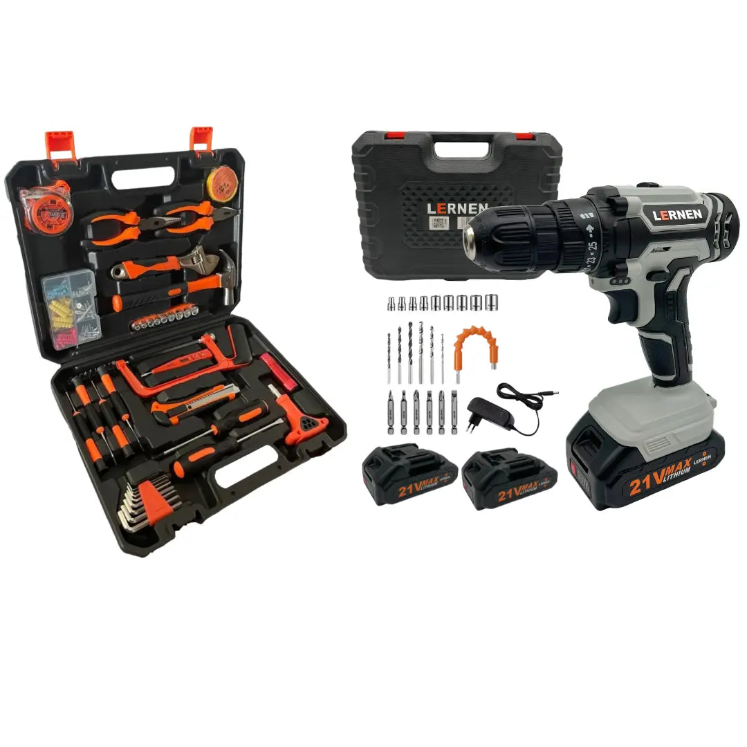 Pack Taladro Inalámbrico 21v 2baterías + Set Herramientas