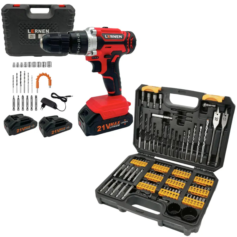 Pack Taladro Inalámbrico Percutor 2 Baterías + Set De 99 Brocas