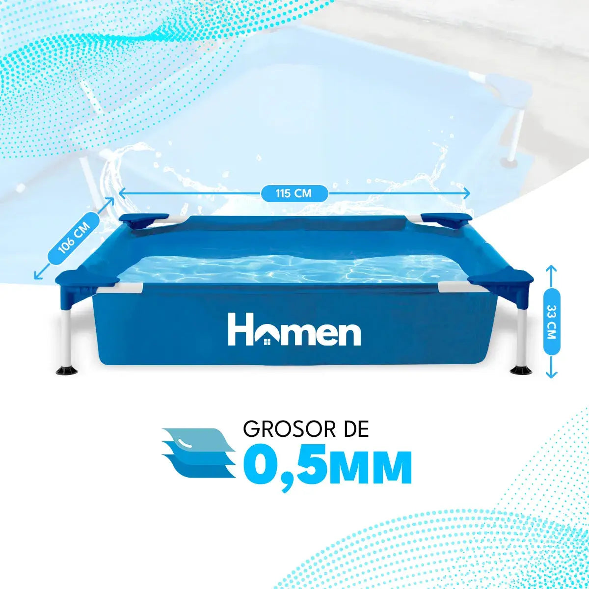 Piscina Estructural Cuadrada 1x1 Homen + Parches 400 Lt Homen