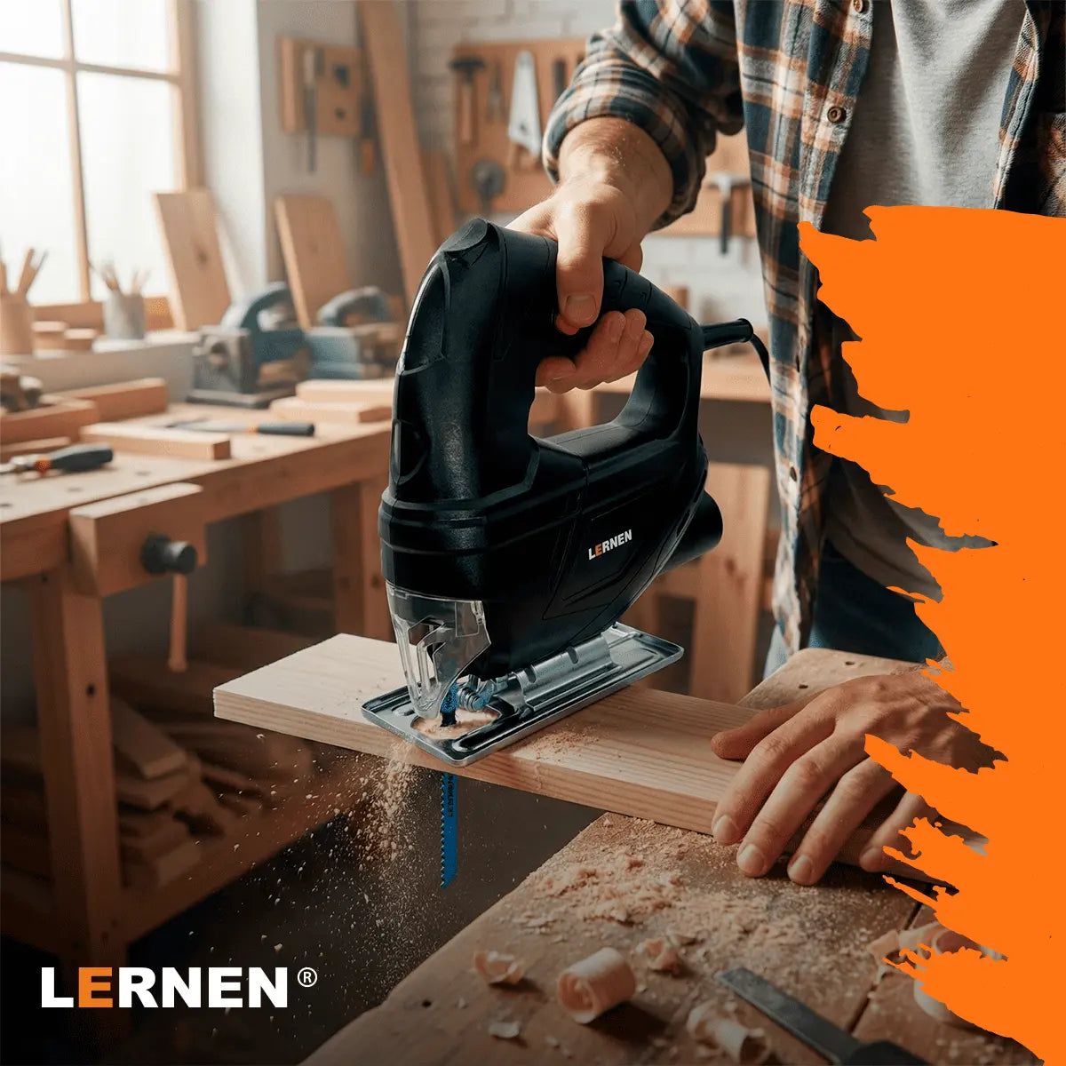 Sierra Caladora LERNEN - 400w 3000 Rpm Cuchillo 55mm + 10 Sierras Lernen