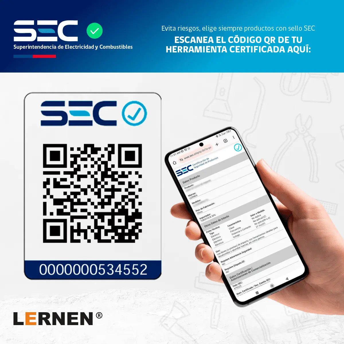 Taladro Percutor Eléctrico 13mm LERNEN + Accesorios Lernen