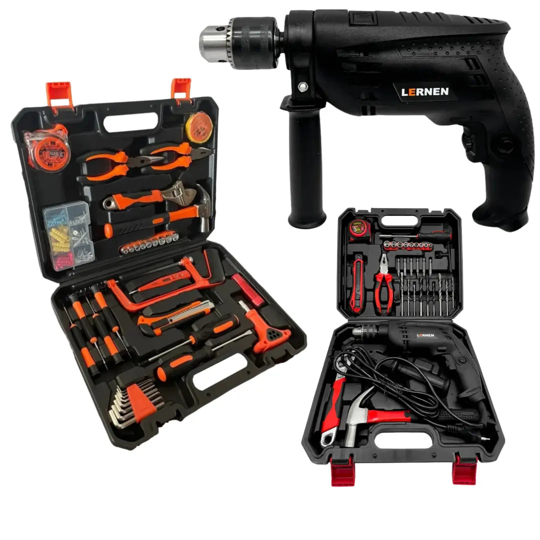 Taladro Percutor Eléctrico 13mm LERNEN + Set 150 Herramientas Lernen