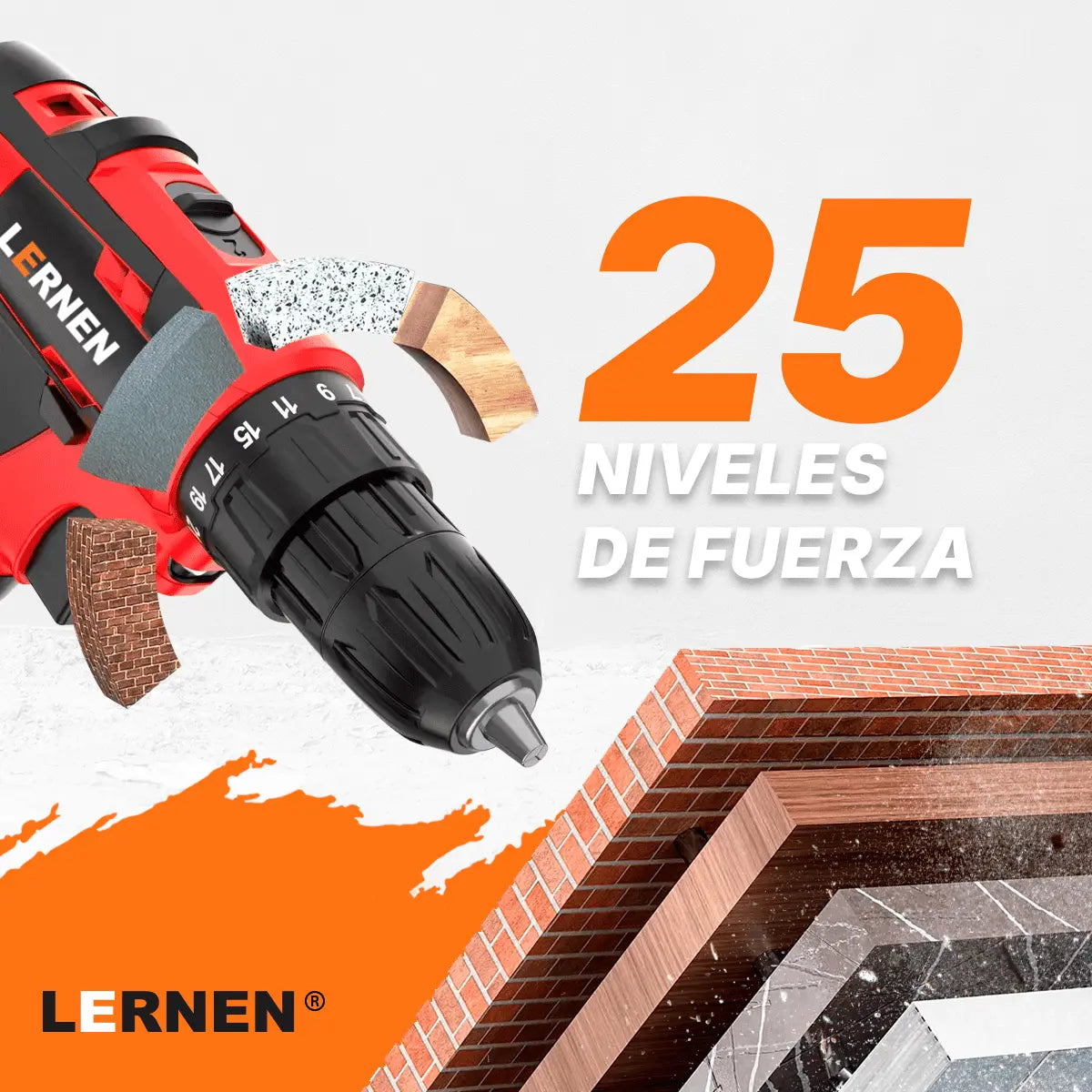 Taladro Percutor Inalámbrico LERNEN 21V + 2 Baterías + Acc Lernen