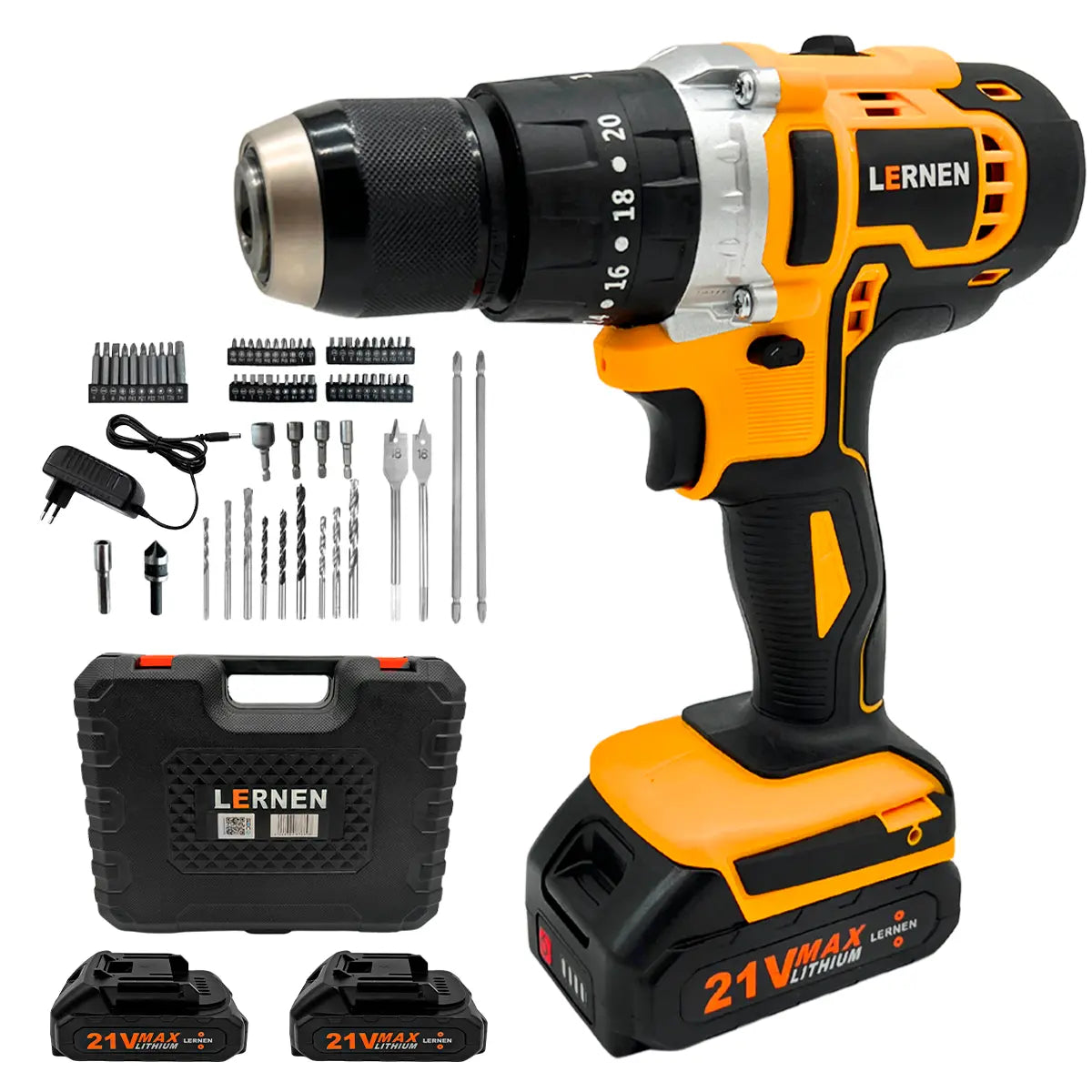 Taladro Percutor Pro Inalámbrico LERNEN 21V + 2 Baterías + Acc Lernen