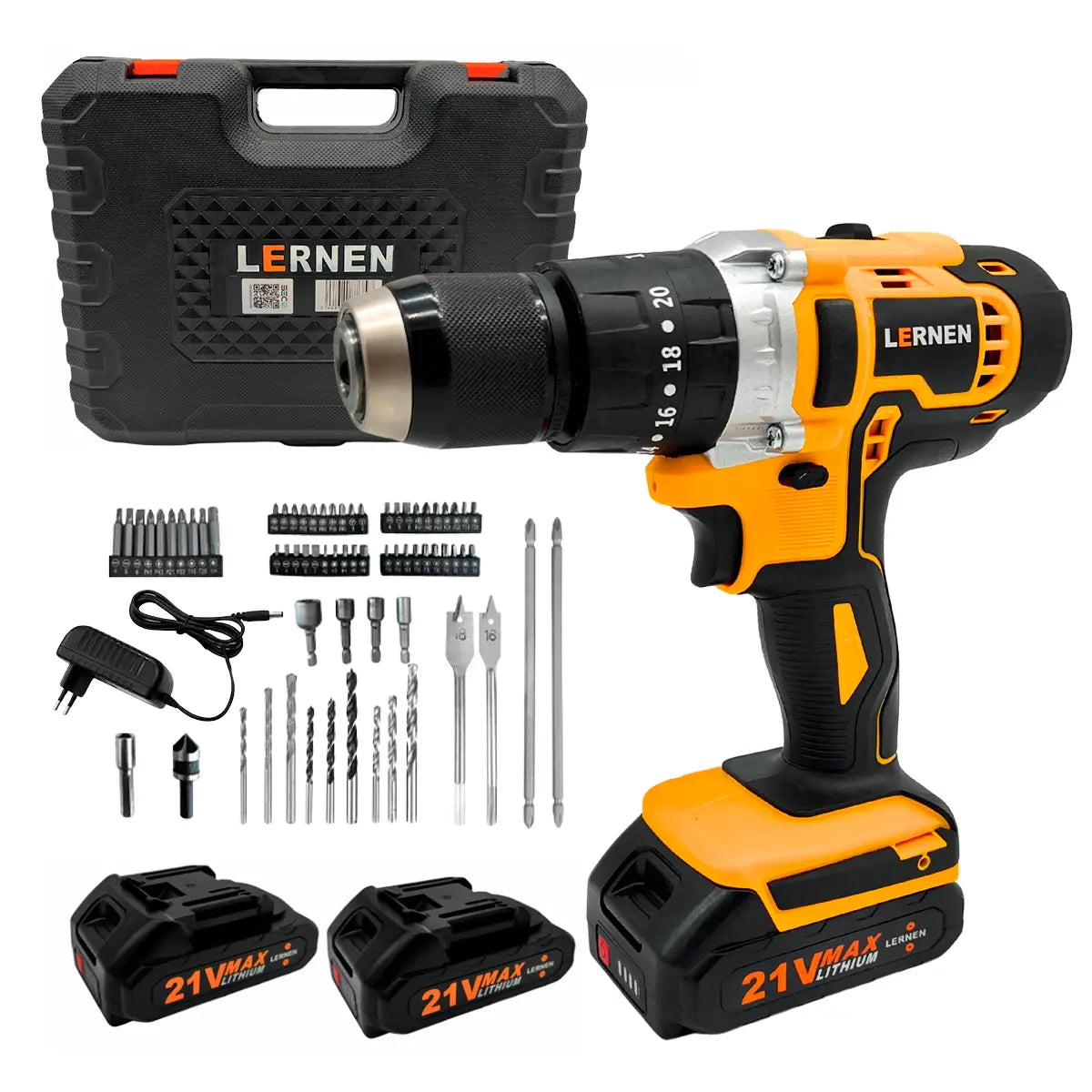 Taladro Percutor Pro Inalámbrico LERNEN + 2 Baterías + Accesorios Lernen