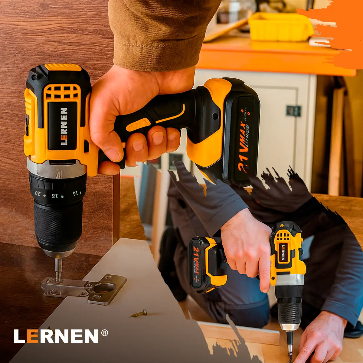 Taladro Percutor Pro Inalámbrico LERNEN + 2 Baterías + Accesorios Lernen