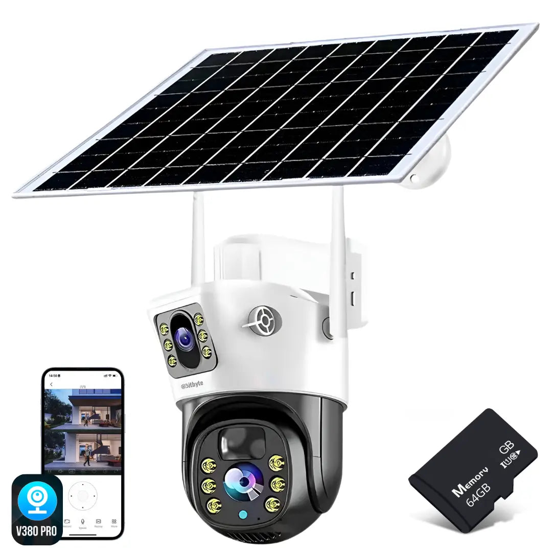 Cámara de seguridad Solar Wifi Exterior Impermeable 4MP + SD 64 GB Lernen