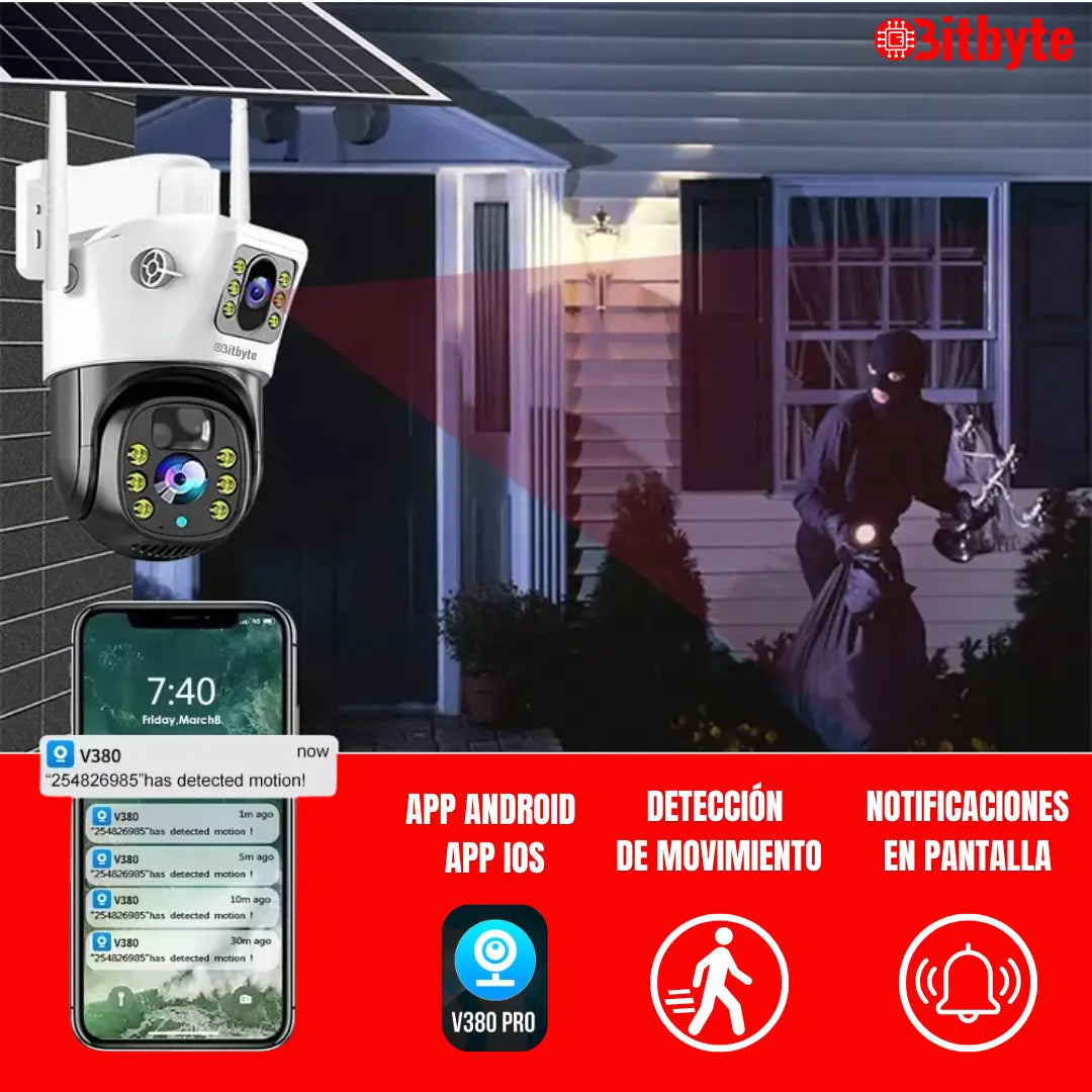 Cámara de seguridad Solar Wifi Exterior Impermeable 4MP + SD 64 GB Lernen