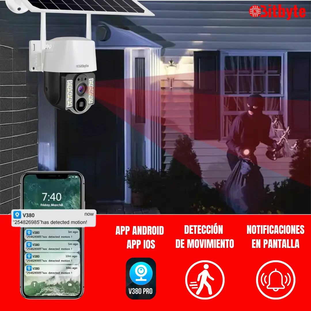 Cámara de seguridad Solar Wifi Exterior Impermeable 5MP + SD 64 GB Bitbyte