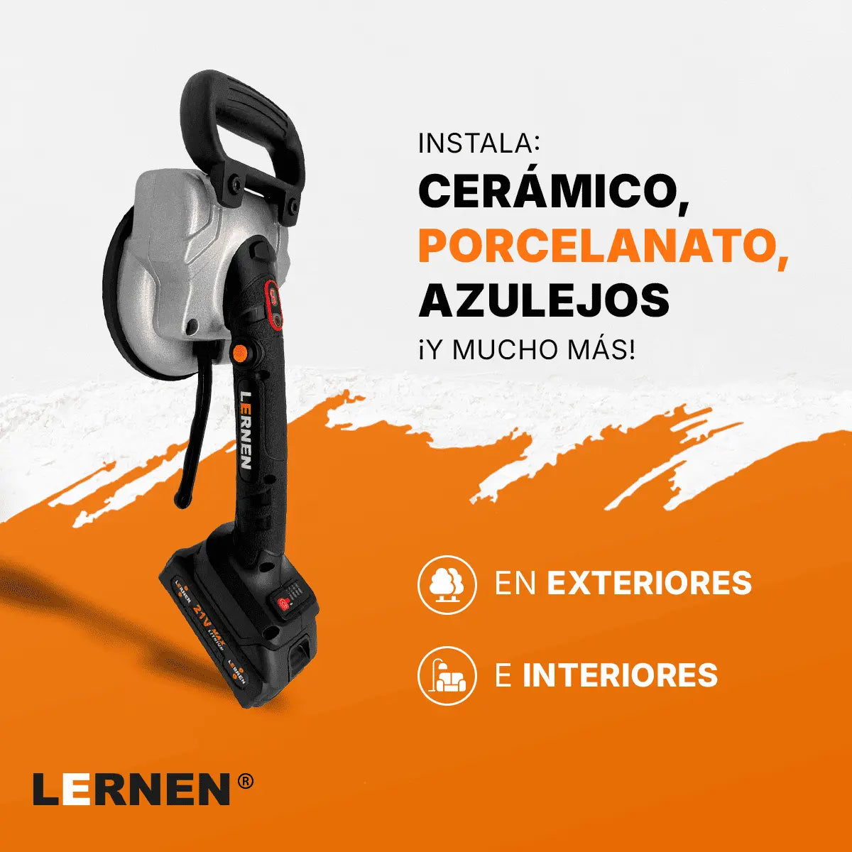 Ventosa Niveladora Vibradora Sopapa de Cerámica Inalámbrica 21V + Batería + Cargador + Rodilleras Lernen