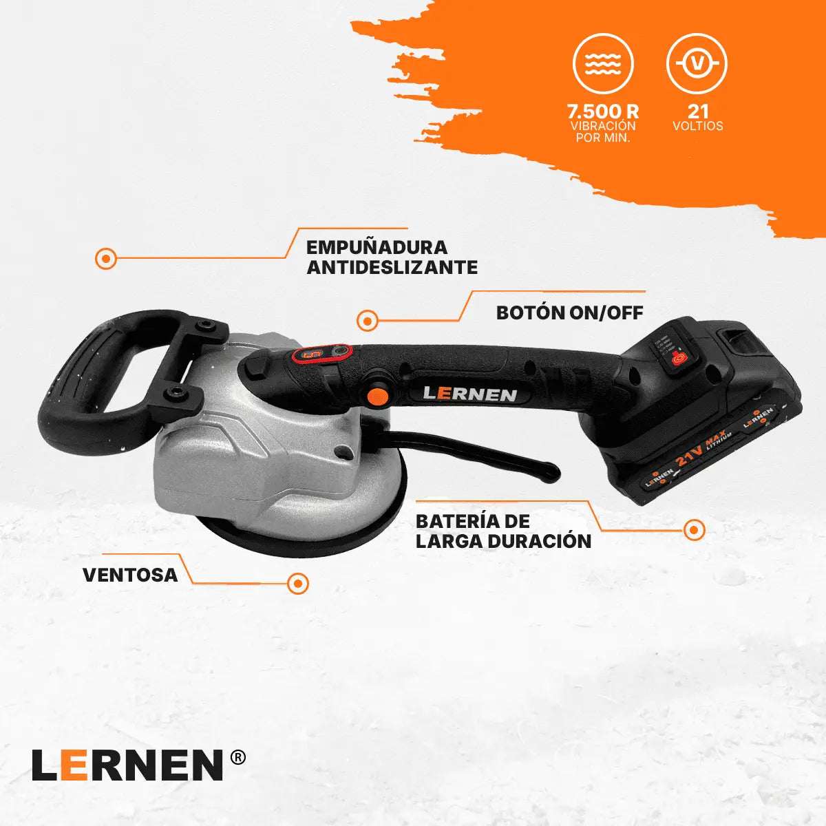 Ventosa Niveladora Vibradora Sopapa de Cerámica Inalámbrica 21V + Batería + Cargador + Rodilleras Lernen