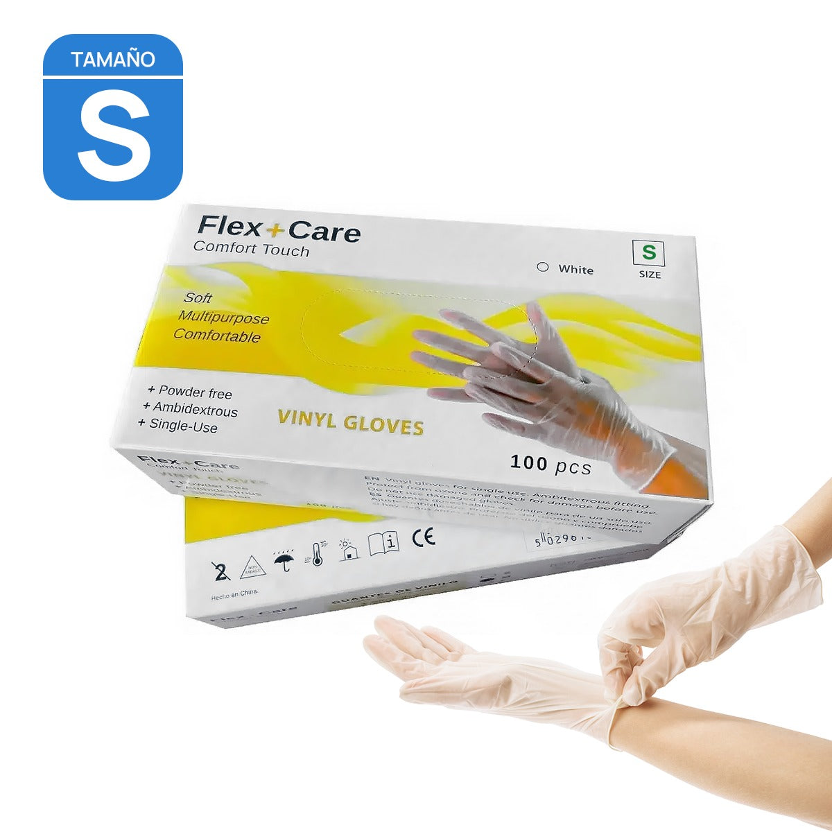 Guante de Vinilo FlexCare Certificado - Caja 100u