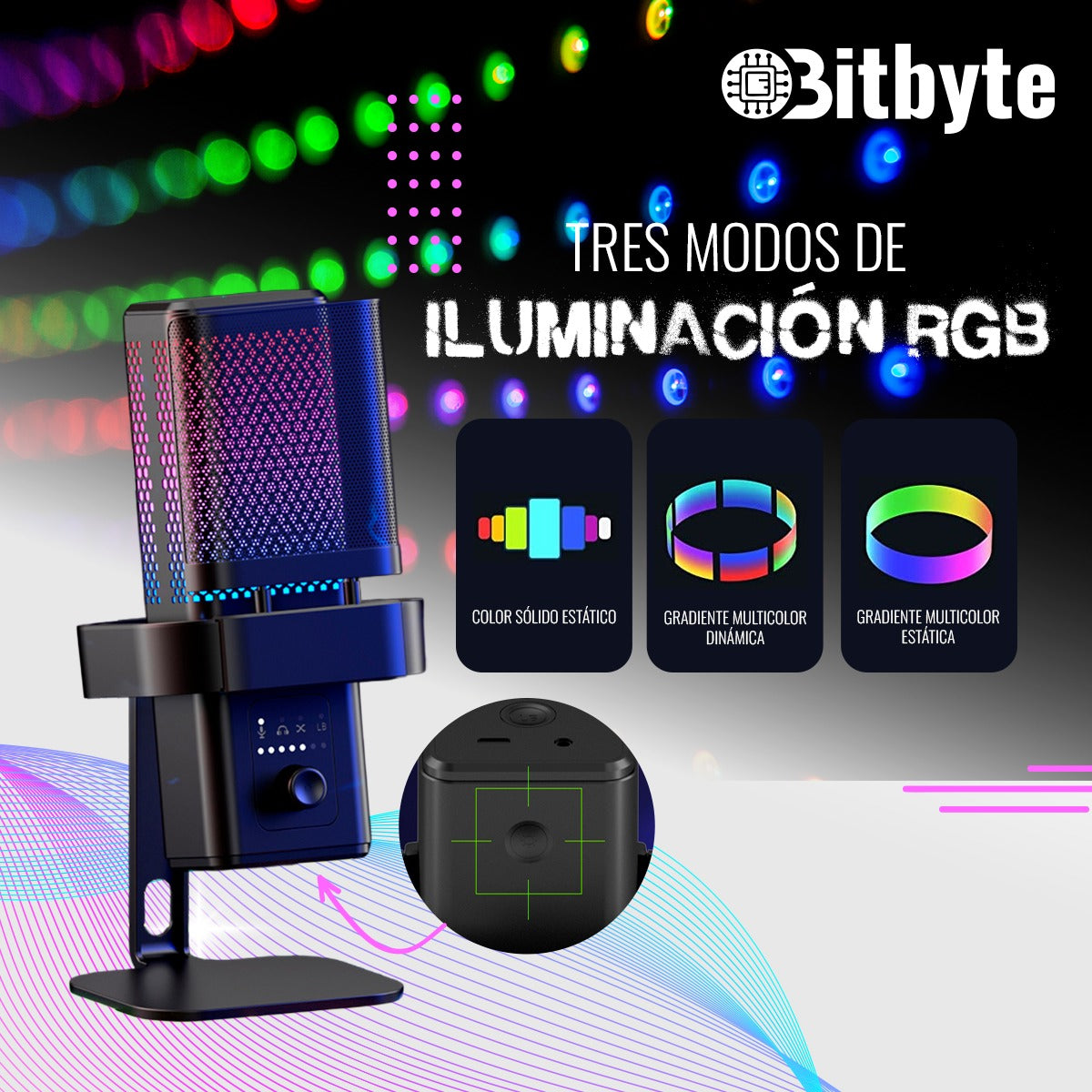 Micrófono de Streaming Podcast RGB Bitbyte M6 PRO Gamer