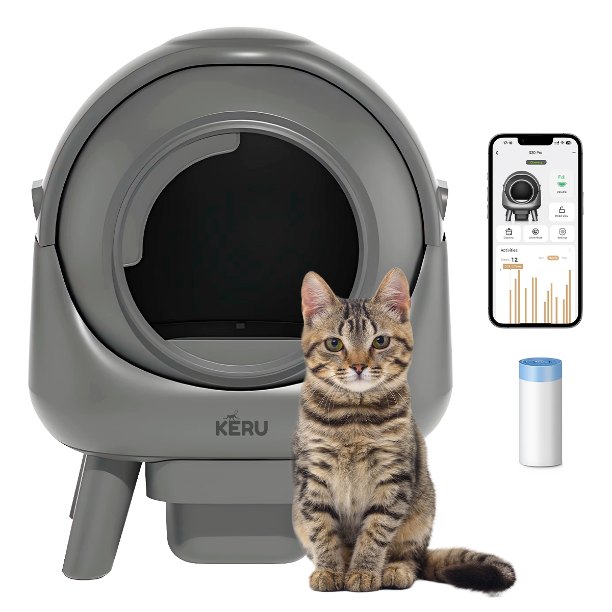 Arenero Inteligente Automático KERU EC Para Gatos Con App Y Conexión Wifi - Autolimpiante Keru