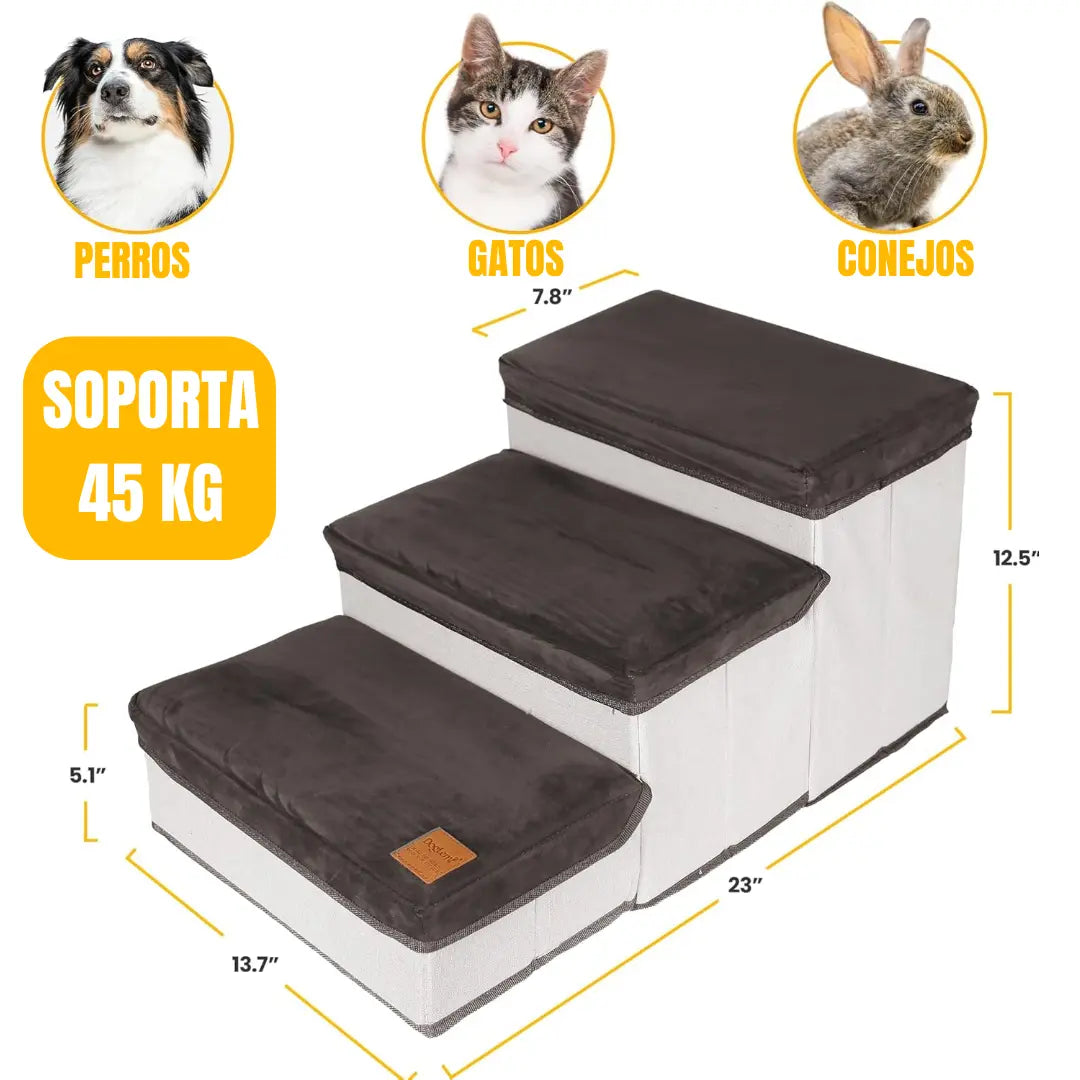 Escalera Para Perros Y Gatos Con Estantes Guardadores Gris Keru