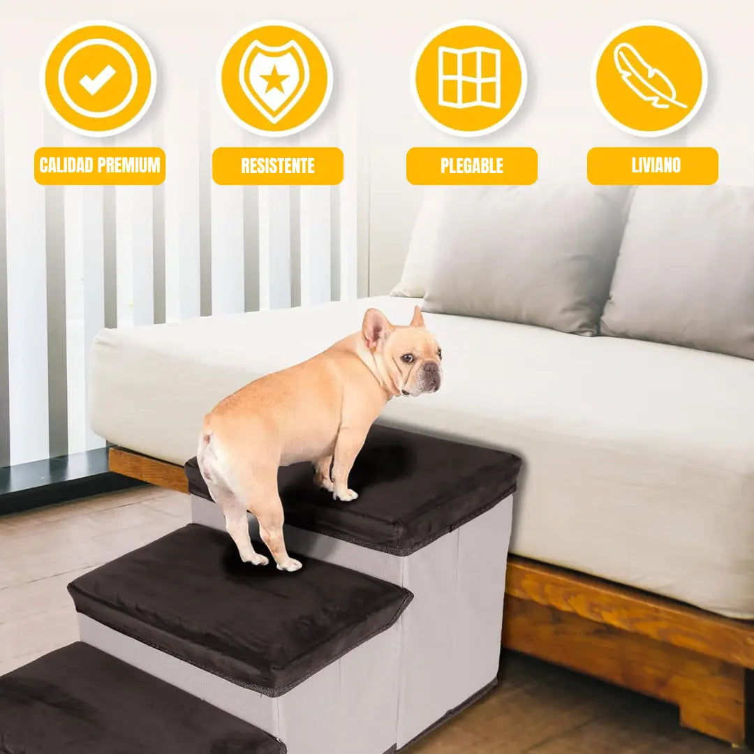 Escalera Para Perros Y Gatos Con Estantes Guardadores Gris Keru