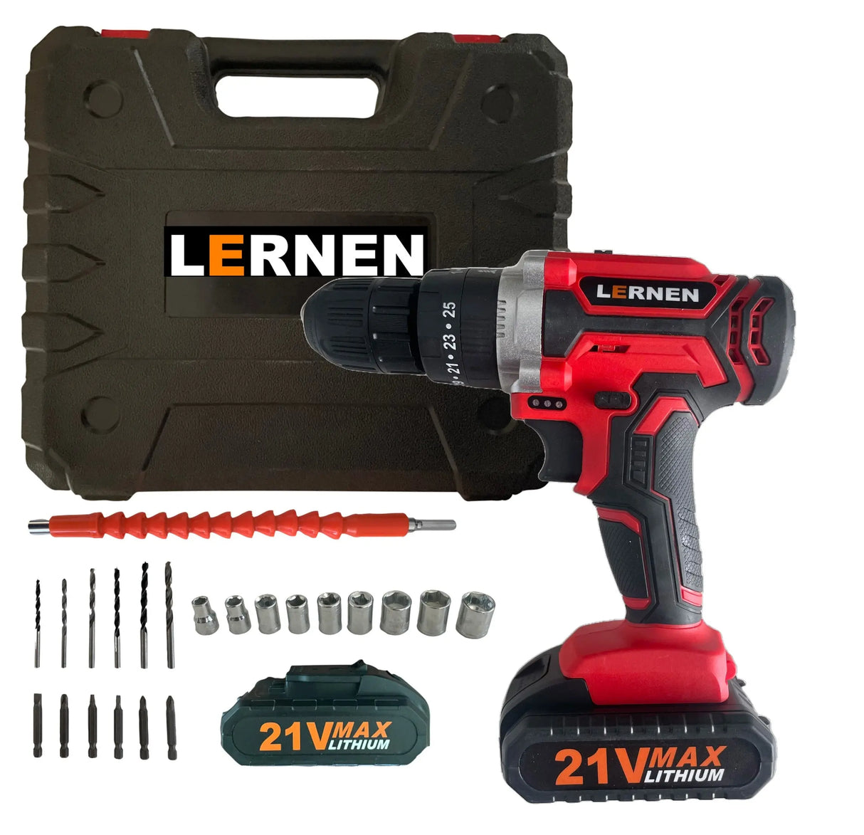 Pack Taladro Inalámbrico Percutor 2 Baterías + Set De 99 Brocas Lernen