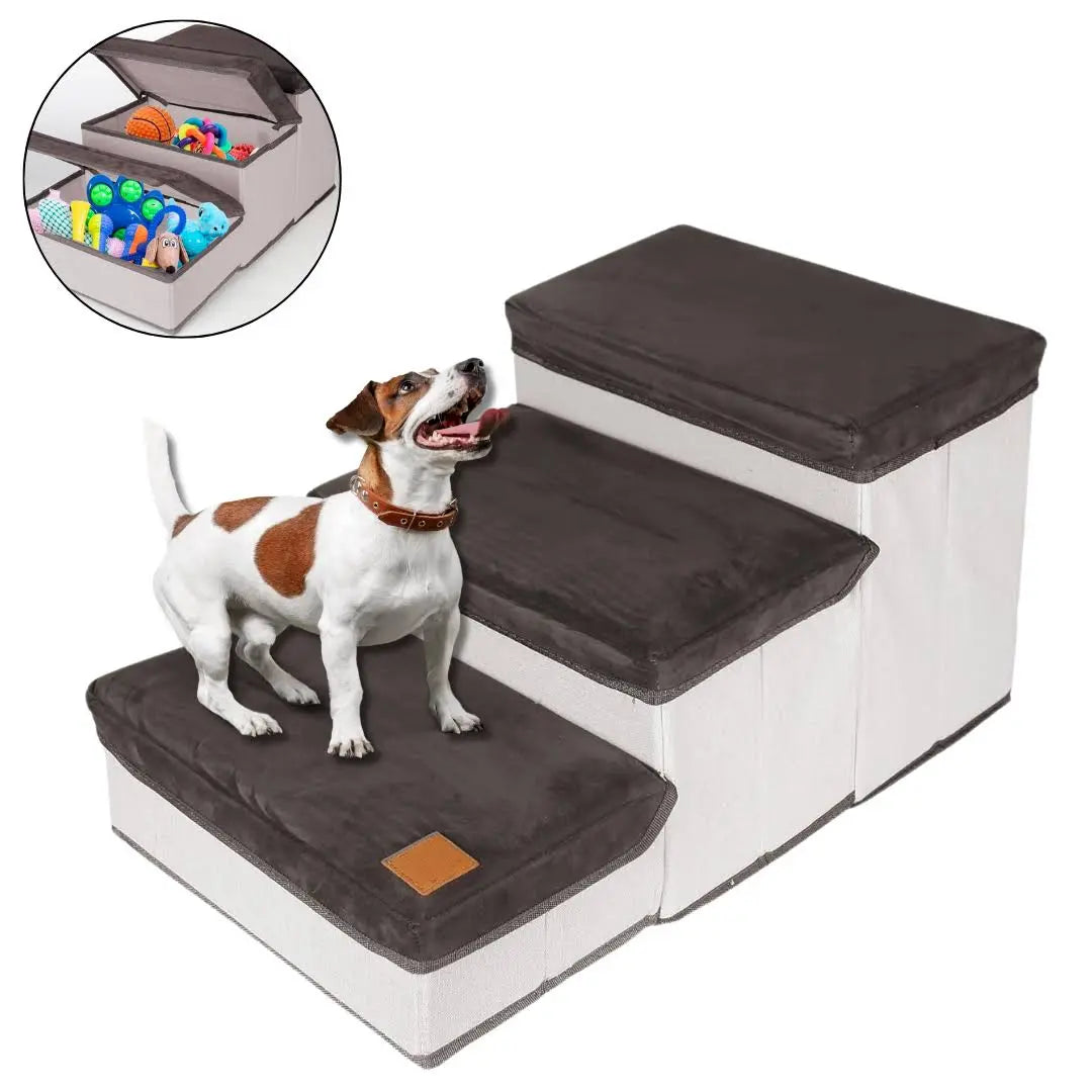 Escalera Para Perros Y Gatos Con Estantes Guardadores Gris Keru