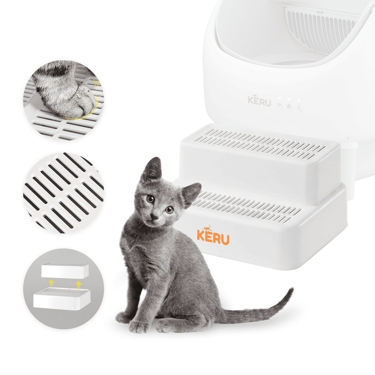 Escalera Para Arenero Gato KERU 2 Niveles Atrapa Arena