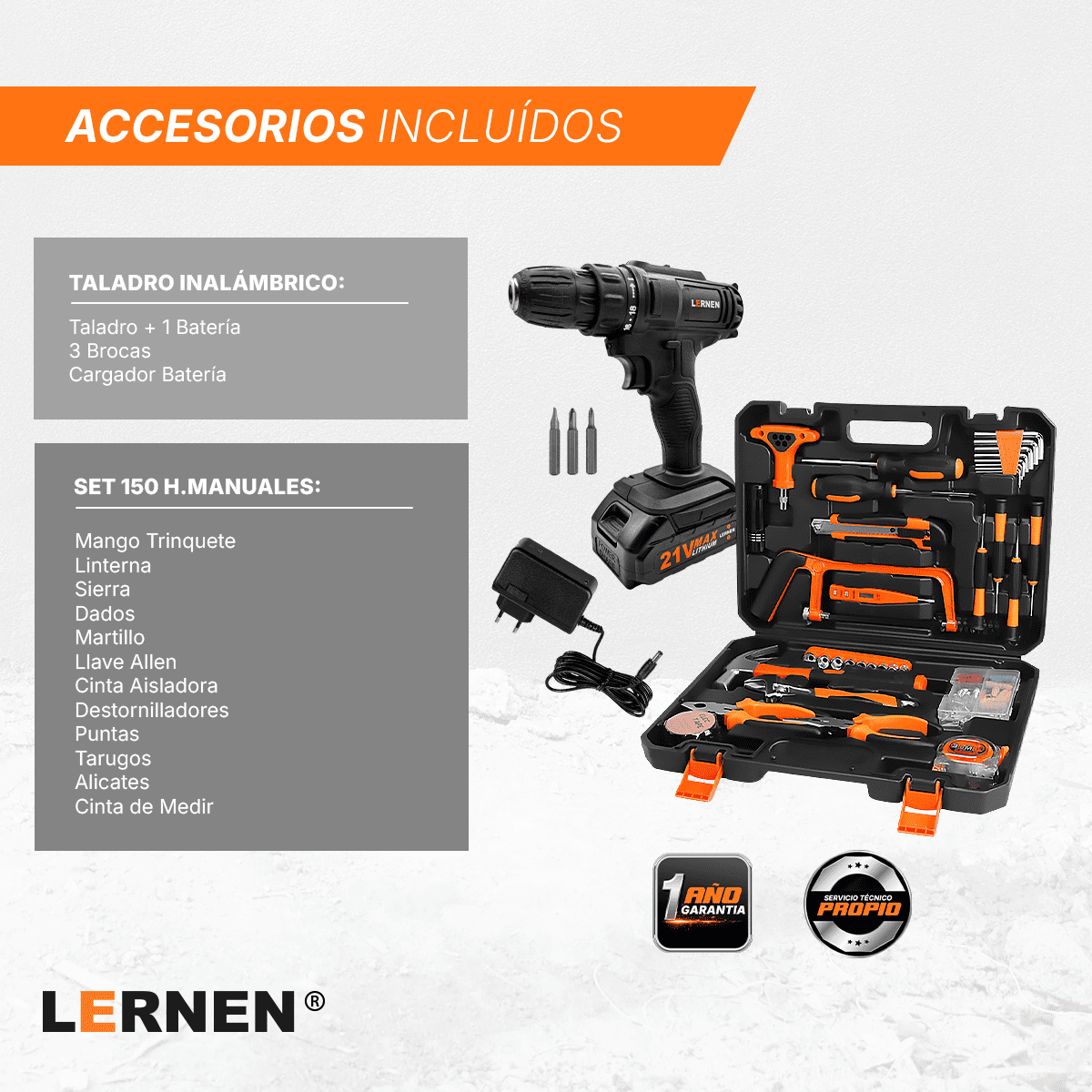 Taladro Inalámbrico 21v + Set De Herramientas 150 Piezas