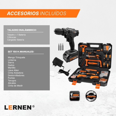 Taladro Inalámbrico 21v + Set De Herramientas 150 Piezas