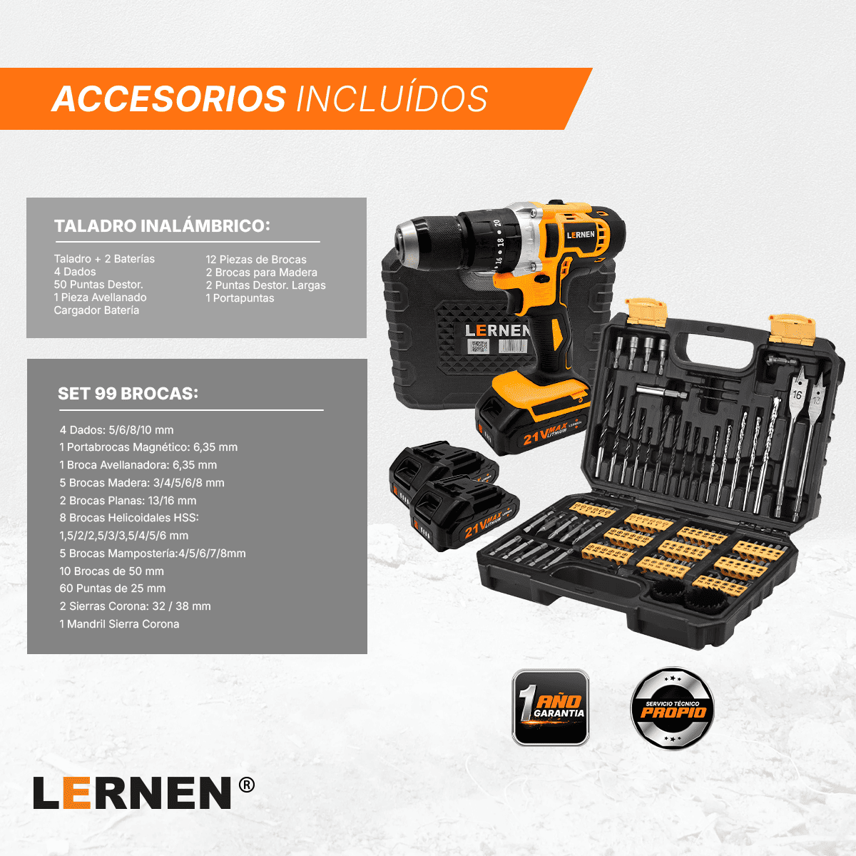 Pack Taladro Percutor + Set 99 Brocas