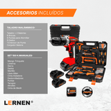 Pack Taladro Lernen Percutor Inalámbrico 2 Baterías + Set de 150 Herramientas