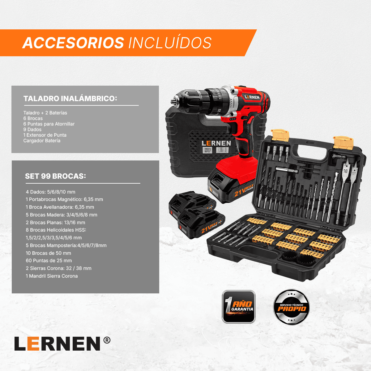 Pack Taladro Inalámbrico Percutor 2 Baterías + Set De 99 Brocas