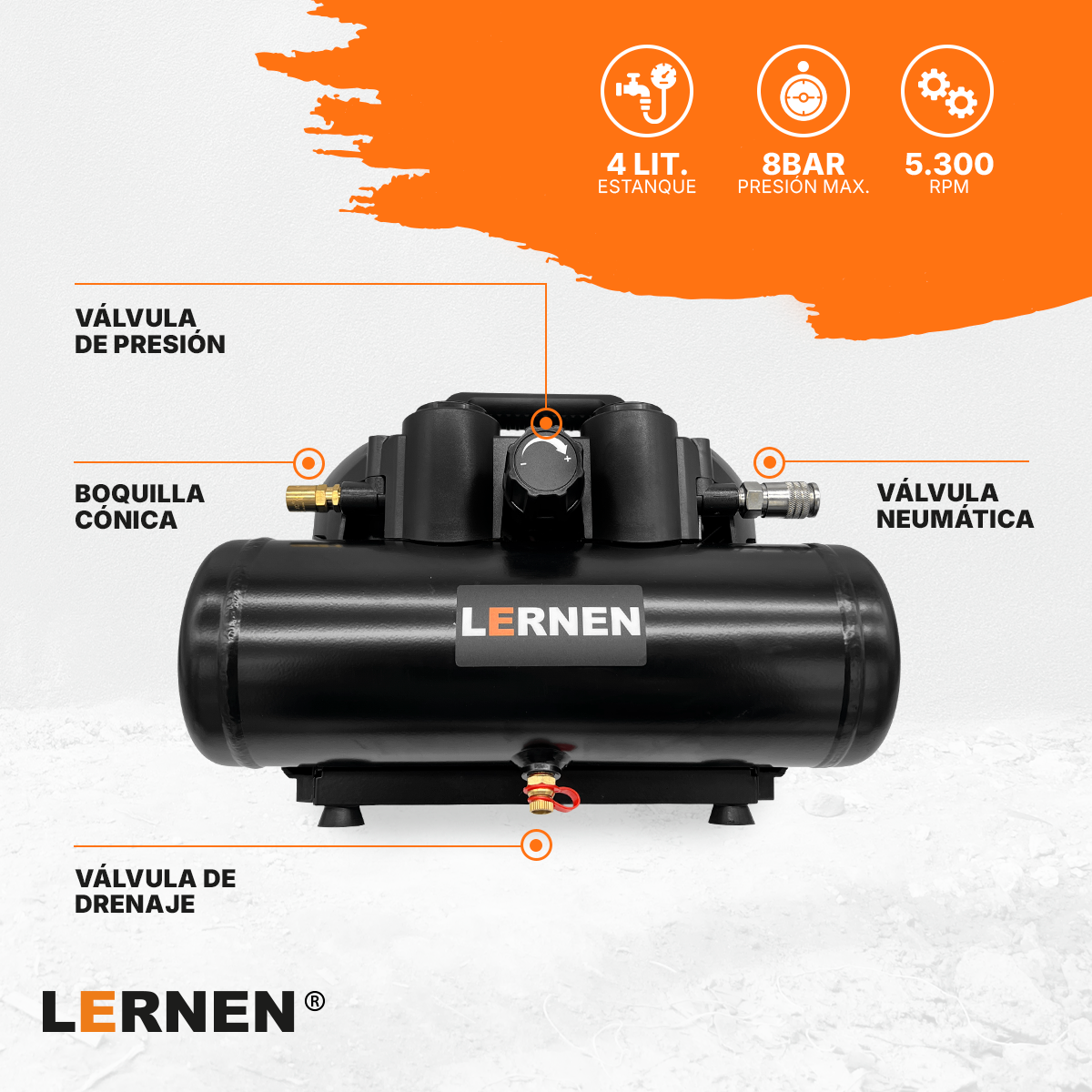 Compresor de Aire Inalámbrico 290 W — 120 PSI / 4 L Lernen